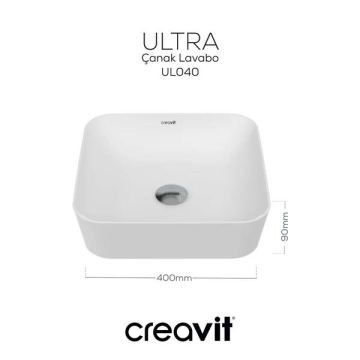 Creavit Ultra Kare Çanak Lavabo 40cm Beyaz Mat