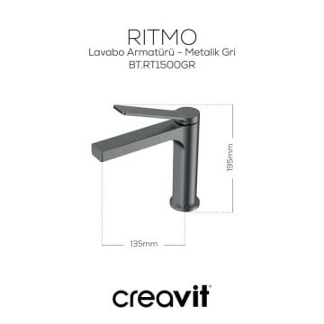 Creavit Ritmo Lavabo Armatürü - Metalik Gri