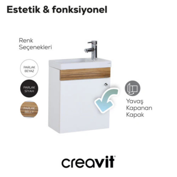 Elmas Lavabo Dolabı 45 cm Beyaz - Parlak Belly
