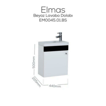 Elmas Lavabo Dolabı 45 cm Beyaz - Siyah