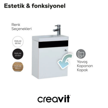 Elmas Lavabo Dolabı 45 cm Beyaz - Siyah