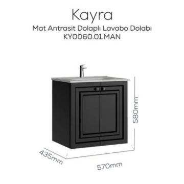 Creavit Kayra Lavabo Dolabı Kapaklı Mat Antrasit