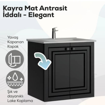 Creavit Kayra Lavabo Dolabı Kapaklı Mat Antrasit