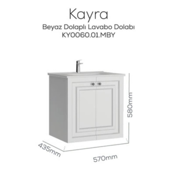 Kayra Lavabo Dolabı Kapaklı Mat Beyaz