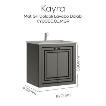 Creavit Kayra Lavabo Dolabı Kapaklı Mat Gri