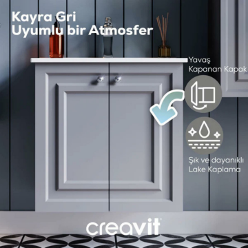 Creavit Kayra Lavabo Dolabı Kapaklı Mat Gri