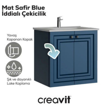 Creavit Kayra Lavabo Dolabı Kapaklı Mat Safire Blue