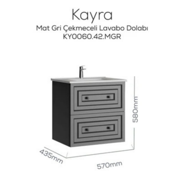 Creavit Kayra Lavabo Dolabı Çekmeceli Mat Gri