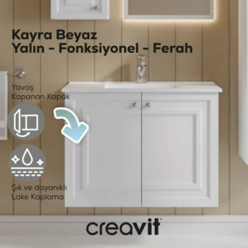 Creavit Kayra Lavabo Dolabı Kapaklı Mat Beyaz