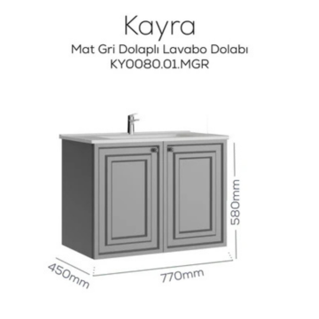 Creavit Kayra Lavabo Dolabı Kapaklı Mat Gri