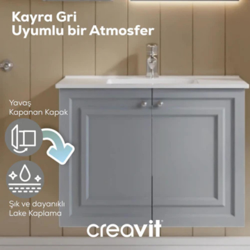 Creavit Kayra Lavabo Dolabı Kapaklı Mat Gri