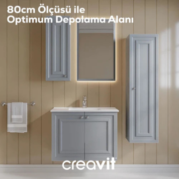 Creavit Kayra Lavabo Dolabı Kapaklı Mat Gri