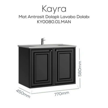 Creavit Kayra Lavabo Dolabı Kapaklı Mat Antrasit
