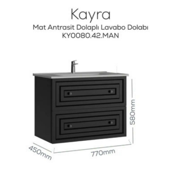 Creavit Kayra Lavabo Dolabı Çekmeceli Mat Antrasit