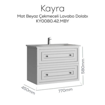 Creavit Kayra Lavabo Dolabı Çekmeceli Mat Beyaz