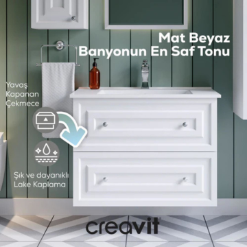 Creavit Kayra Lavabo Dolabı Çekmeceli Mat Beyaz