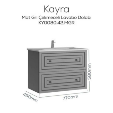 Creavit Kayra Lavabo Dolabı Çekmeceli Mat Gri