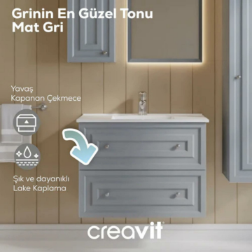 Creavit Kayra Lavabo Dolabı Çekmeceli Mat Gri