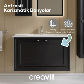 Creavit Kayra Lavabo Dolabı Kapaklı Mat Antrasit