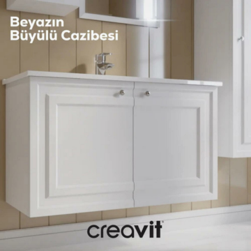 Creavit Kayra Lavabo Dolabı Kapaklı Mat Beyaz