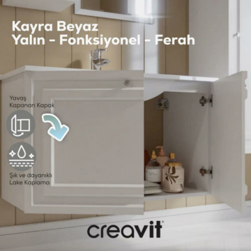 Creavit Kayra Lavabo Dolabı Kapaklı Mat Beyaz