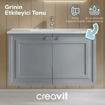 Creavit Kayra Lavabo Dolabı Kapaklı Mat Gri