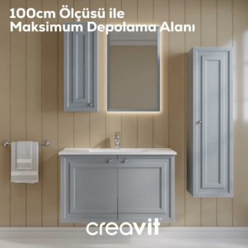 Creavit Kayra Lavabo Dolabı Kapaklı Mat Gri