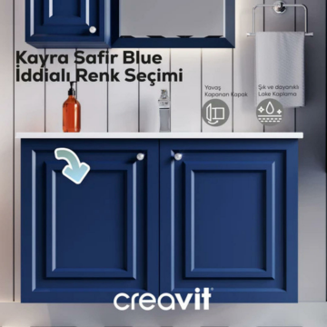 Creavit Kayra Lavabo Dolabı Kapaklı Mat Safir Blue