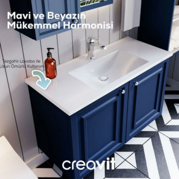 Creavit Kayra Lavabo Dolabı Kapaklı Mat Safir Blue
