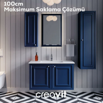 Creavit Kayra Lavabo Dolabı Kapaklı Mat Safir Blue