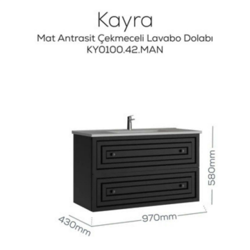 Creavit Kayra Lavabo Dolabı Çekmeceli Mat Antrasit