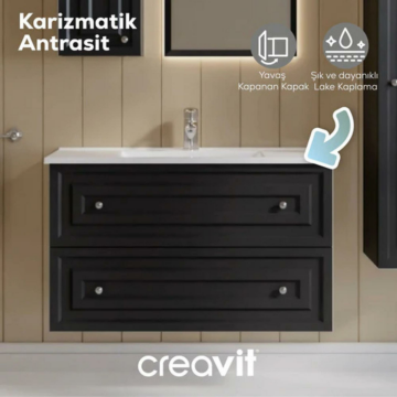Creavit Kayra Lavabo Dolabı Çekmeceli Mat Antrasit