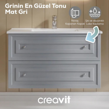 Creavit Kayra Lavabo Dolabı Çekmeceli Mat Gri