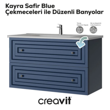 Creavit Kayra Lavabo Dolabı Çekmeceli Mat Safire Blue