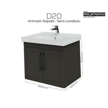 Creavit D20 Kapaklı Lavabo Dolabı Antrasit
