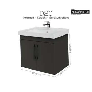 Creavit D20 Kapaklı Lavabo Dolabı Antrasit
