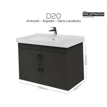 Creavit D20 Kapaklı Lavabo Dolabı Antrasit