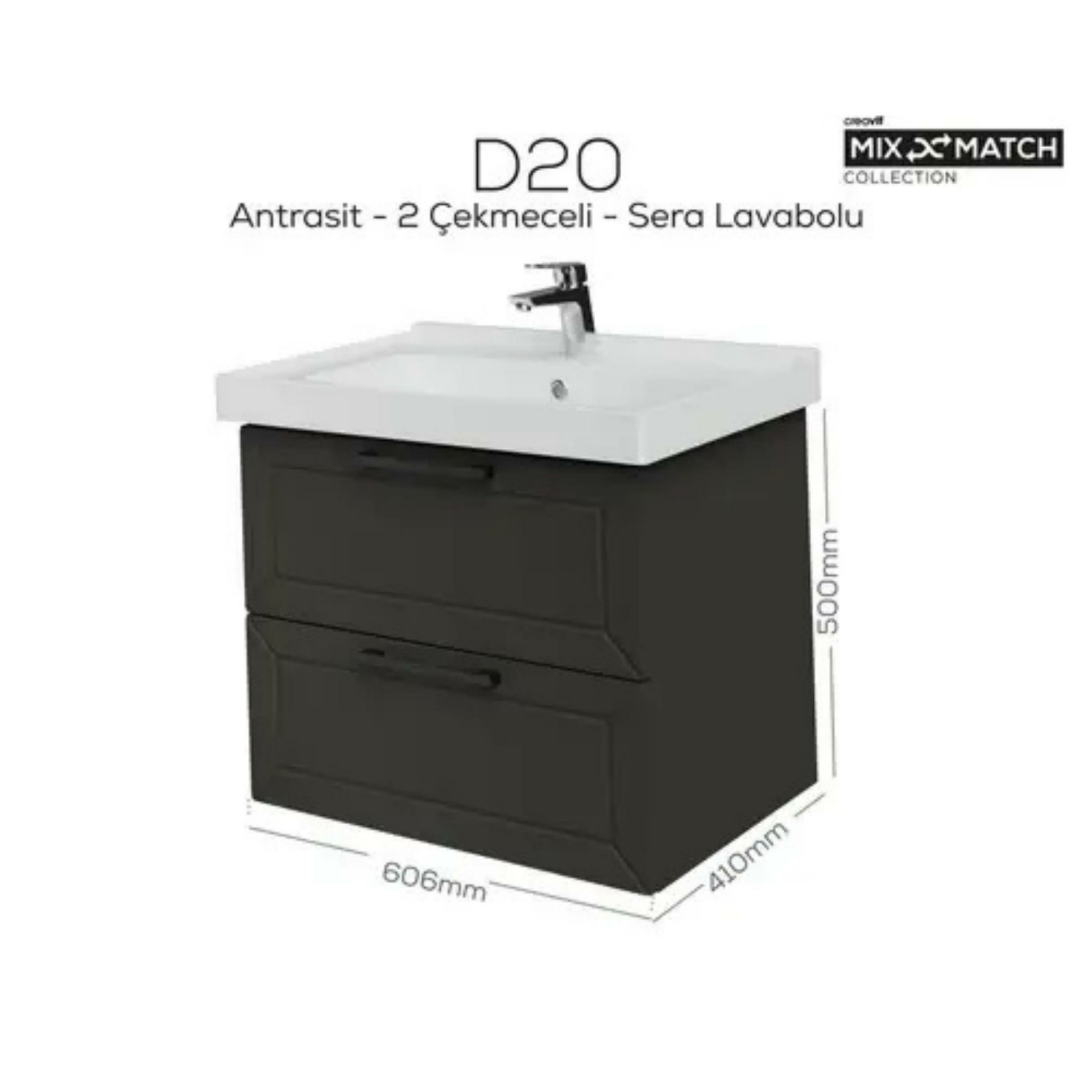 Creavit D20 2 Çekmeceli Lavabo Dolabı Antrasit