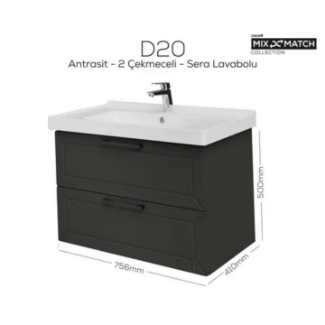 Creavit D20 2 Çekmeceli Lavabo Dolabı Antrasit