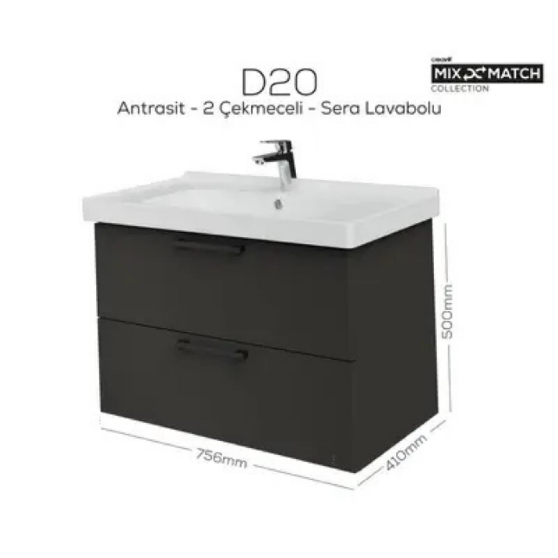 Creavit D20 2 Çekmeceli Lavabo Dolabı Antrasit
