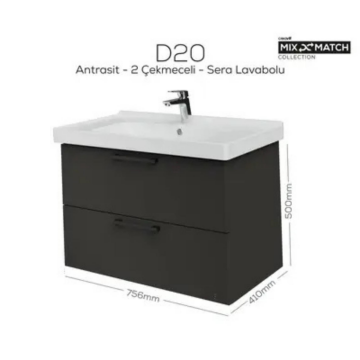 Creavit D20 2 Çekmeceli Lavabo Dolabı Antrasit