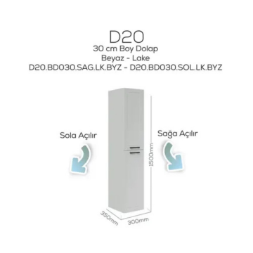 Creavit D20 Sağa Açılır Boy Dolabı Beyaz