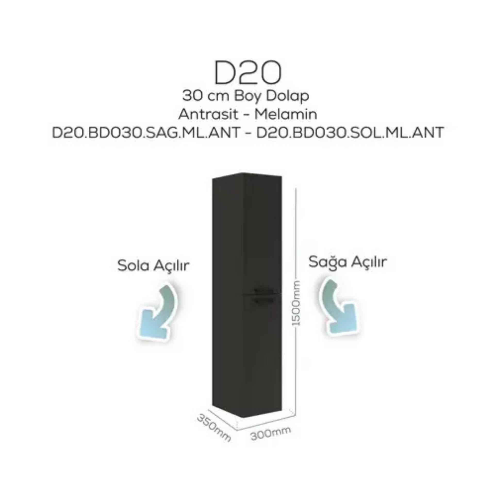 Creavit D20 Sağa Açılır Boy Dolabı Antrasit