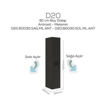 Creavit D20 Sağa Açılır Boy Dolabı Antrasit