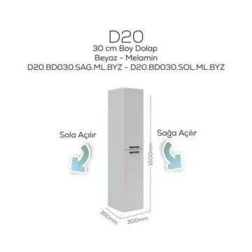 Creavit D20 Sağa Açılan Boy Dolabı Beyaz