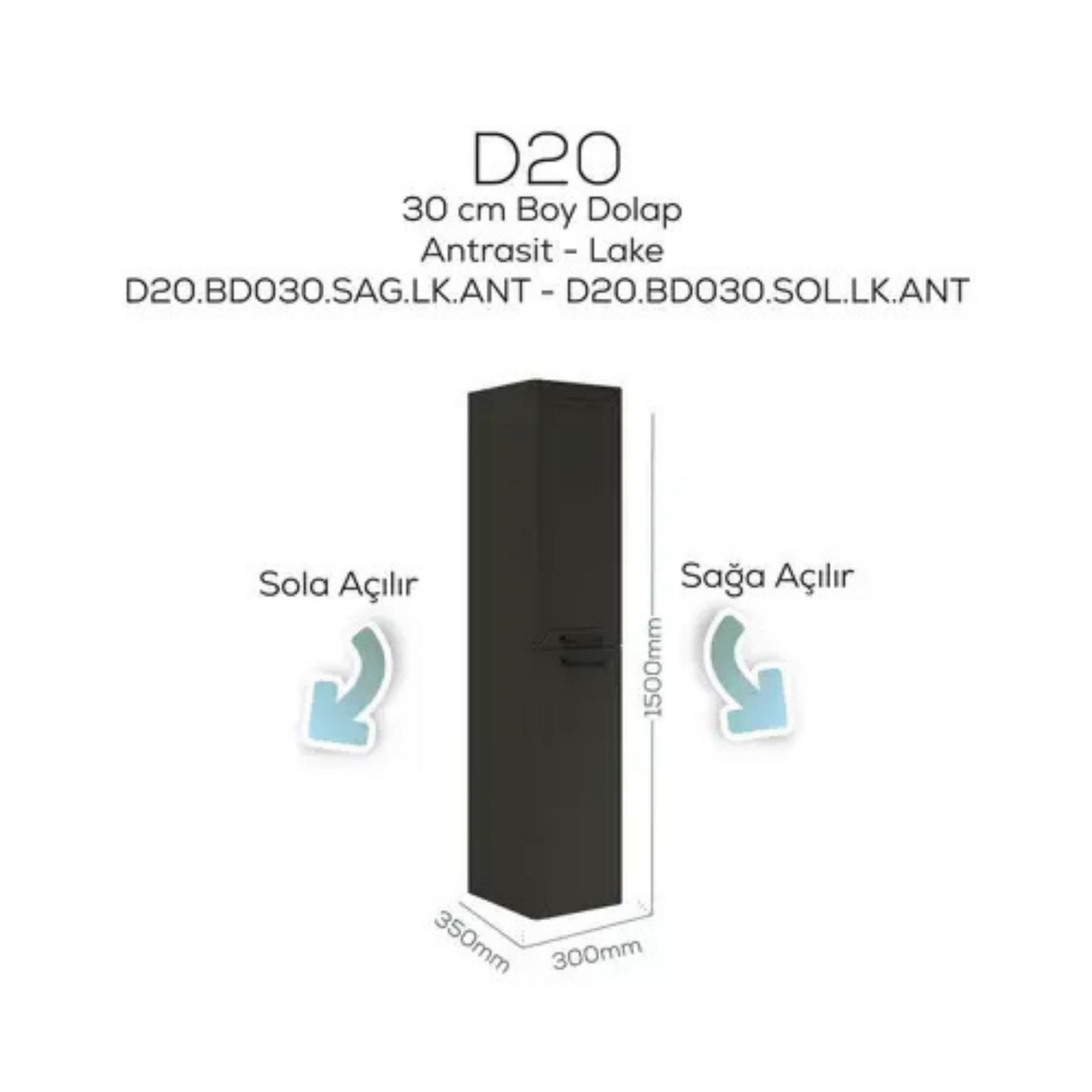 Creavit D20 Sola Açılır Boy Dolabı Antrasit