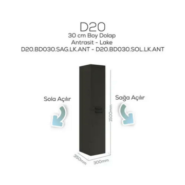 Creavit D20 Sola Açılır Boy Dolabı Antrasit