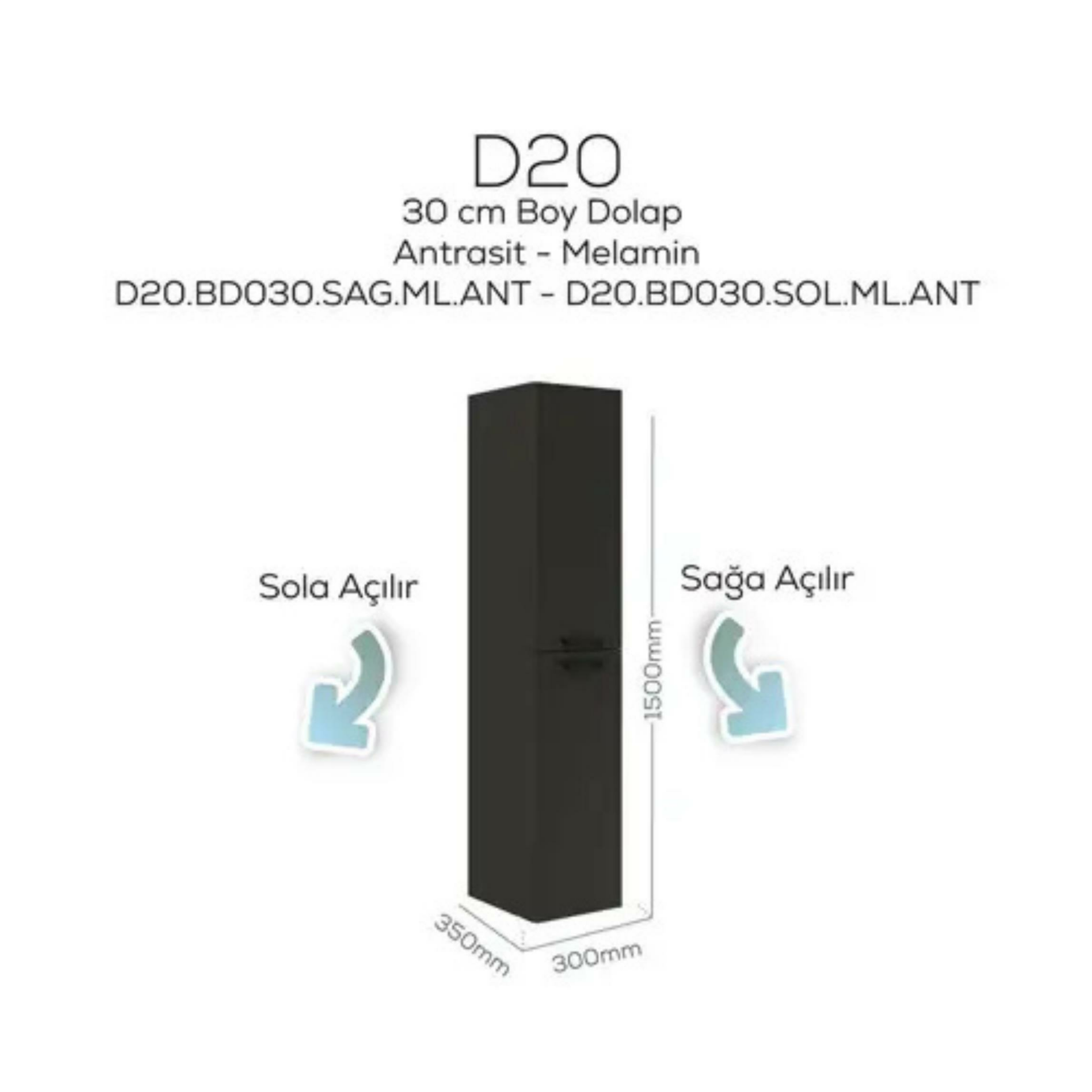 Creavit D20 Sola Açılır Boy Dolabı Antrasit