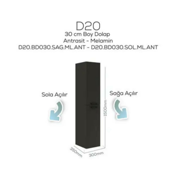 Creavit D20 Sola Açılır Boy Dolabı Antrasit