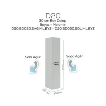 Creavit D20 Sola Açılır Boy Dolabı Beyaz